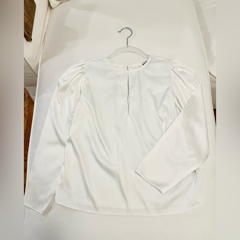 Walter Baker White Kimberley Puff Sleeve Satin Top
